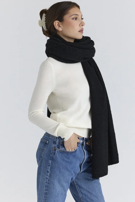 Nara Black Wool Oversized Textured Scarf Nara Black Wool Oversized Textured Scarf
