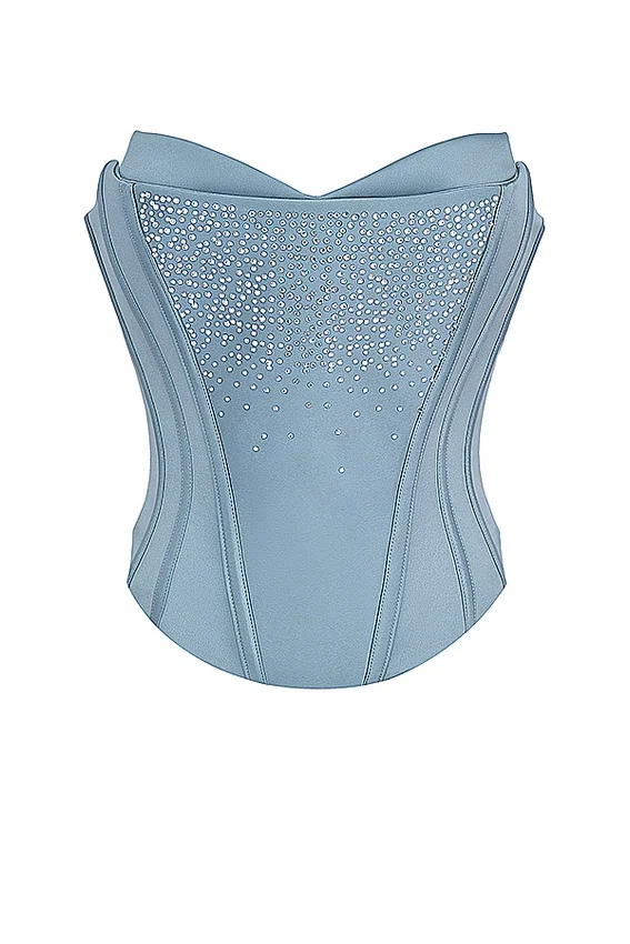 Nastassia Cool Blue Embellished Satin Corset Nastassia Cool Blue Embellished Satin Corset