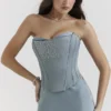 Nastassia Cool Blue Embellished Satin Corset Nastassia Cool Blue Embellished Satin Corset