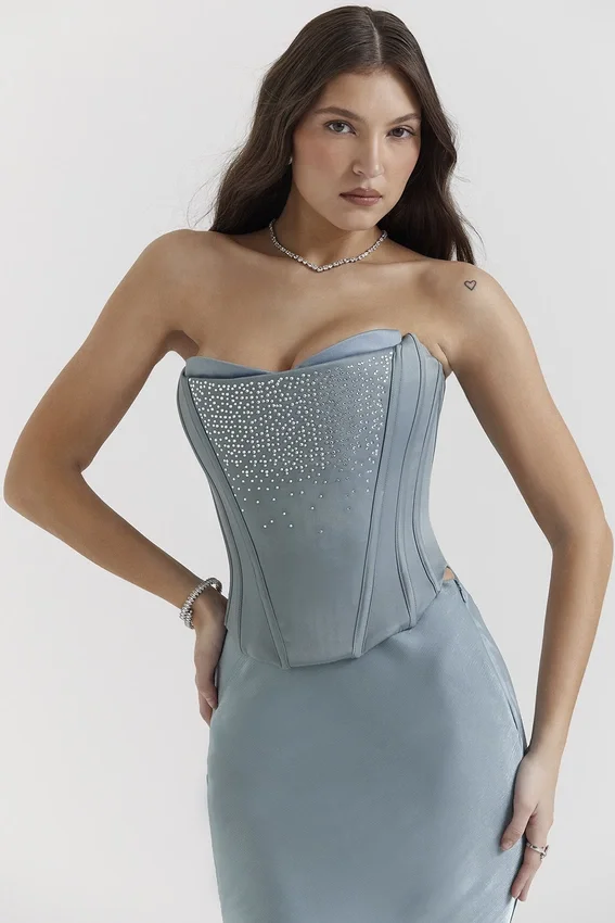 Nastassia Cool Blue Embellished Satin Corset Nastassia Cool Blue Embellished Satin Corset