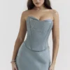 Nastassia Cool Blue Embellished Satin Corset Nastassia Cool Blue Embellished Satin Corset