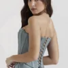 Nastassia Cool Blue Embellished Satin Corset Nastassia Cool Blue Embellished Satin Corset