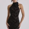 Natalya Black Lace High Neck Mini Dress With Detachable Bow