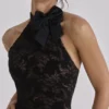 Natalya Black Lace High Neck Mini Dress With Detachable Bow