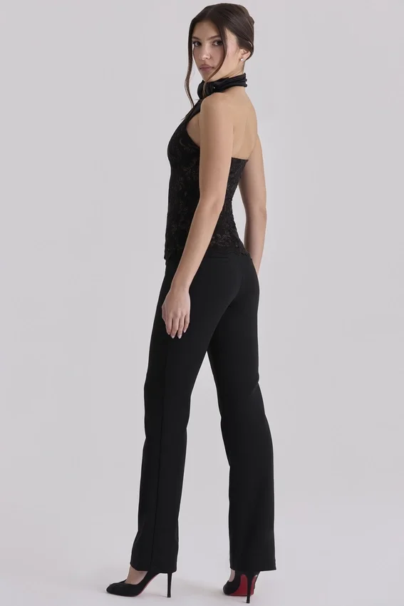 Natalya Black Lace High Neck Top With Detachable Bow Natalya Black Lace High Neck Top With Detachable Bow