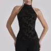 Natalya Black Lace High Neck Top With Detachable Bow Natalya Black Lace High Neck Top With Detachable Bow