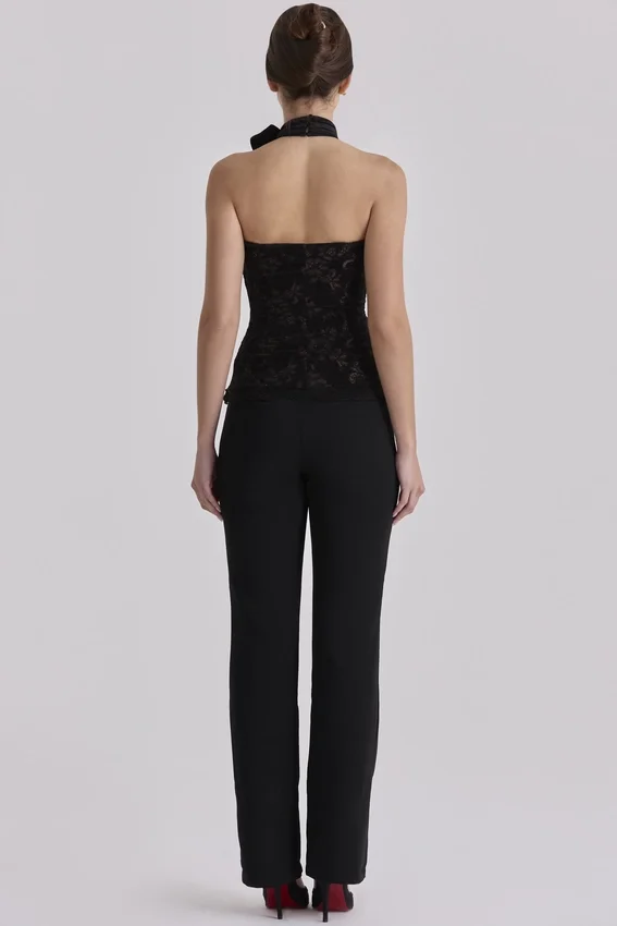 Natalya Black Lace High Neck Top With Detachable Bow Natalya Black Lace High Neck Top With Detachable Bow