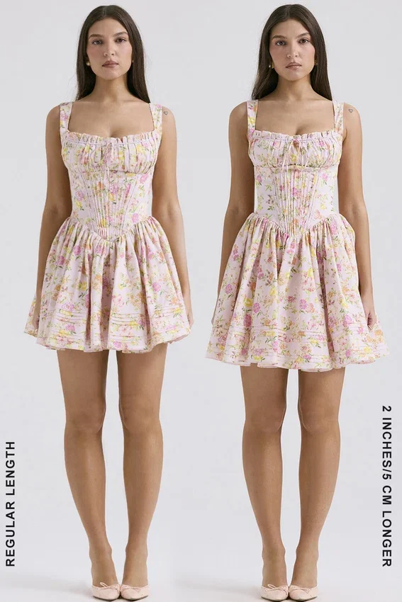 Natassia Pink Meadow Print Cotton Mini Dress Natassia Pink Meadow Print Cotton Mini Dress