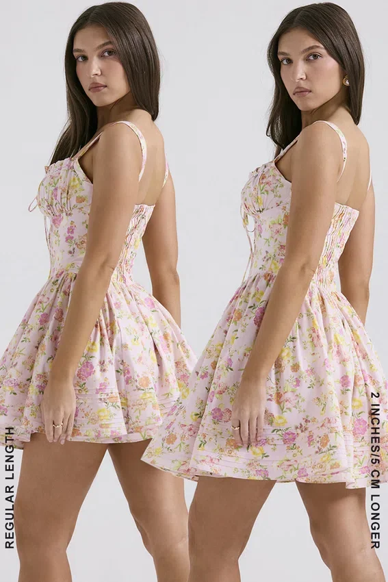 Natassia Pink Meadow Print Cotton Mini Dress Natassia Pink Meadow Print Cotton Mini Dress
