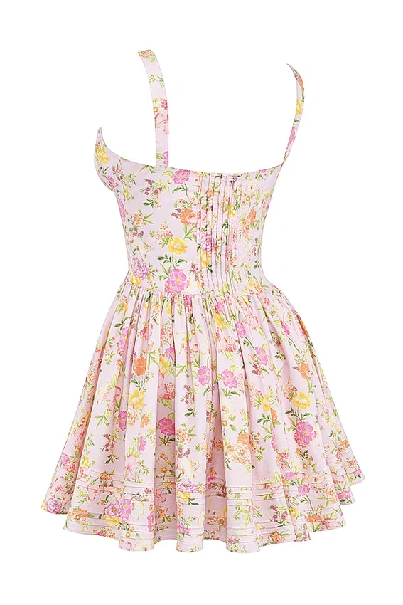 Natassia Pink Meadow Print Cotton Mini Dress Natassia Pink Meadow Print Cotton Mini Dress