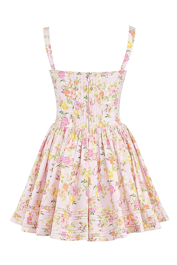 Natassia Pink Meadow Print Cotton Mini Dress Natassia Pink Meadow Print Cotton Mini Dress