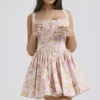 Natassia Pink Meadow Print Cotton Mini Dress Natassia Pink Meadow Print Cotton Mini Dress