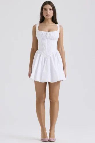 Natassia White Cotton Mini Dress