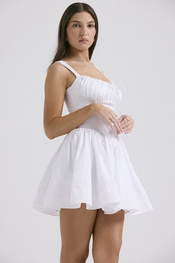 Natassia White Cotton Mini Dress Natassia White Cotton Mini Dress