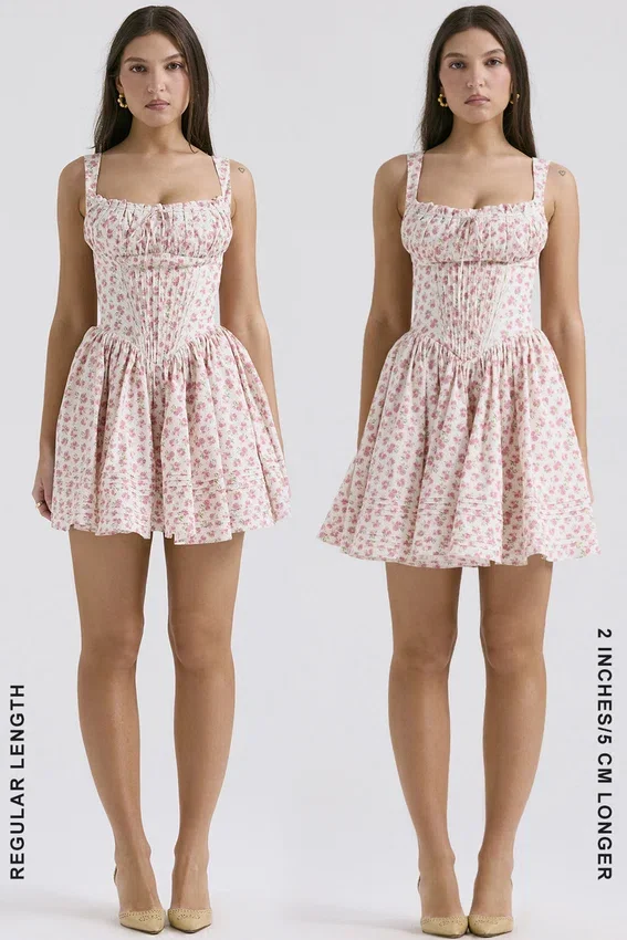 Natassia White Rosebud Print Cotton Mini Dress Natassia White Rosebud Print Cotton Mini Dress