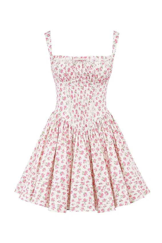 Natassia White Rosebud Print Cotton Mini Dress Natassia White Rosebud Print Cotton Mini Dress