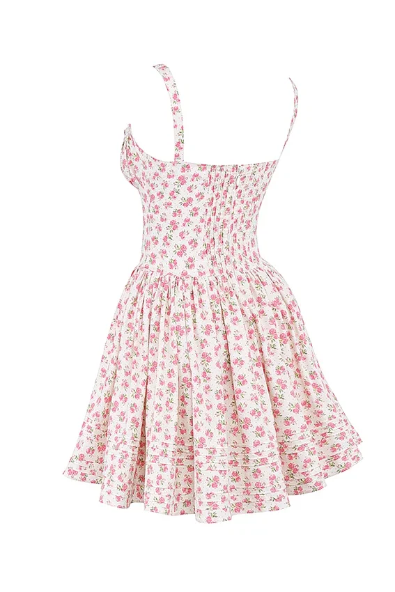 Natassia White Rosebud Print Cotton Mini Dress Natassia White Rosebud Print Cotton Mini Dress