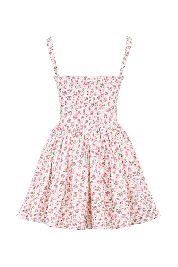 Natassia White Rosebud Print Cotton Mini Dress Natassia White Rosebud Print Cotton Mini Dress