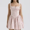 Natassia White Rosebud Print Cotton Mini Dress Natassia White Rosebud Print Cotton Mini Dress