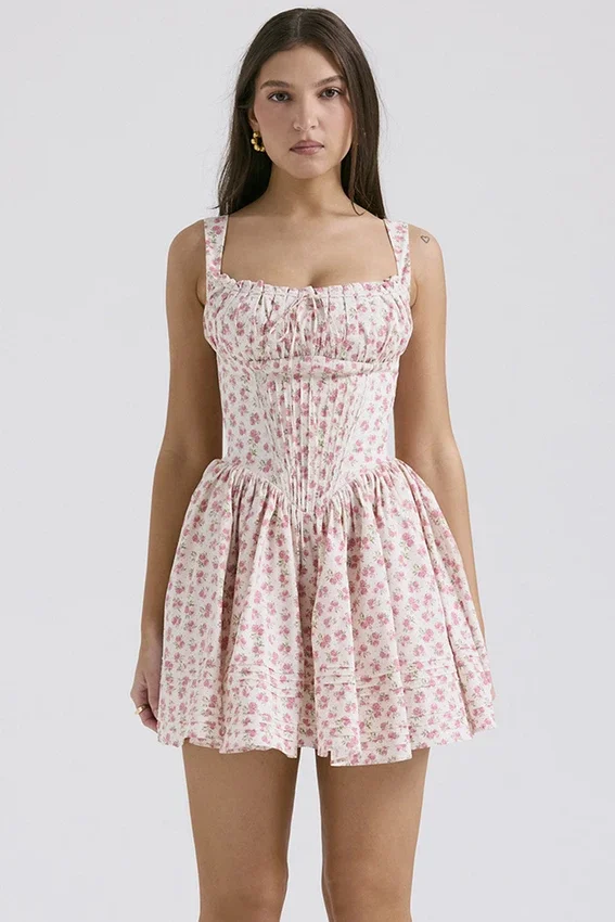 Natassia White Rosebud Print Cotton Mini Dress Natassia White Rosebud Print Cotton Mini Dress