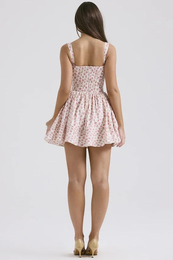 Natassia White Rosebud Print Cotton Mini Dress Natassia White Rosebud Print Cotton Mini Dress