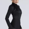 Neneh Black Satin High Neck Long Sleeve Bodysuit Neneh Black Satin High Neck Long Sleeve Bodysuit
