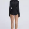 Neneh Black Satin High Neck Long Sleeve Bodysuit Neneh Black Satin High Neck Long Sleeve Bodysuit