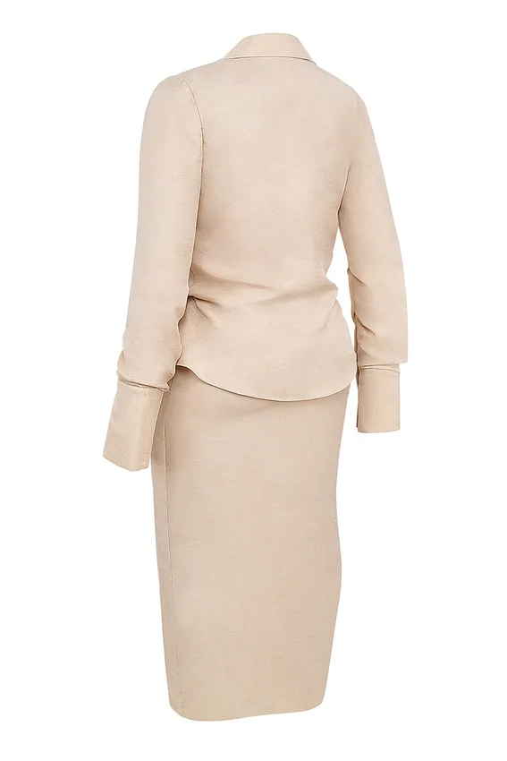 Nevaeh Almond Plunge Shirt Midi Dress Nevaeh Almond Plunge Shirt Midi Dress