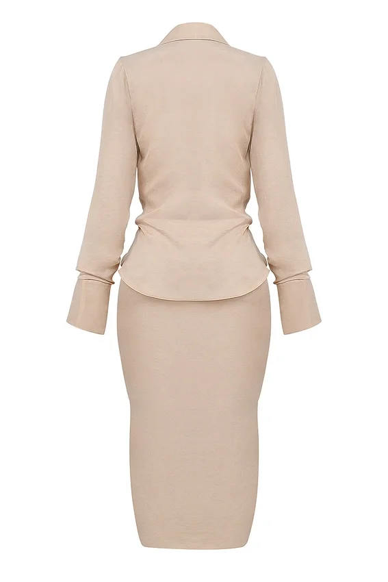 Nevaeh Almond Plunge Shirt Midi Dress Nevaeh Almond Plunge Shirt Midi Dress