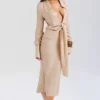 Nevaeh Almond Plunge Shirt Midi Dress Nevaeh Almond Plunge Shirt Midi Dress