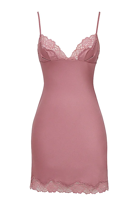 Nia Rose Pink Satin & Lace Slip Dress Nia Rose Pink Satin & Lace Slip Dress