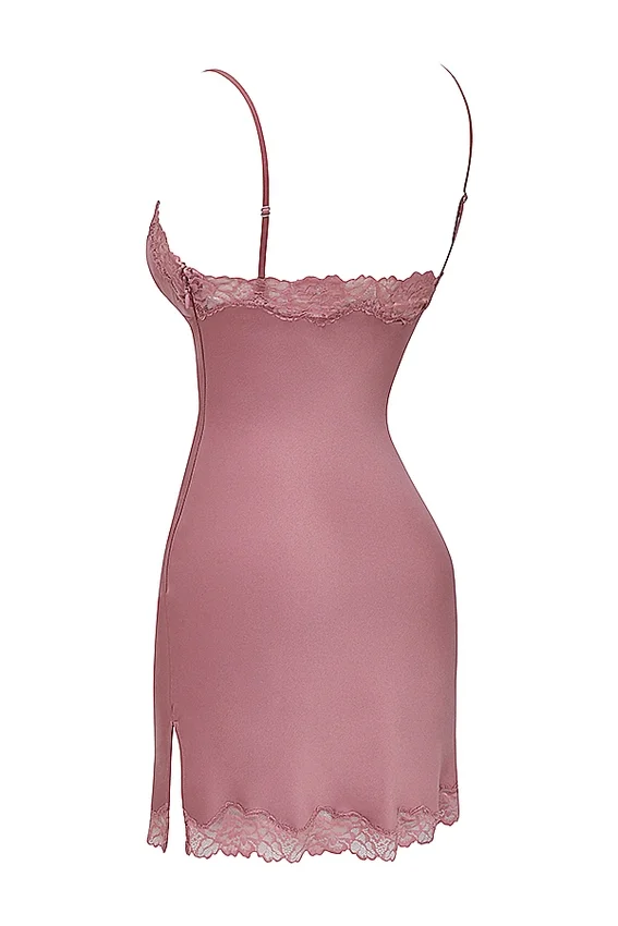 Nia Rose Pink Satin & Lace Slip Dress Nia Rose Pink Satin & Lace Slip Dress