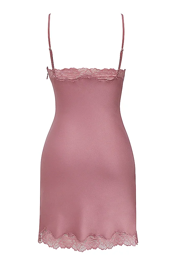 Nia Rose Pink Satin & Lace Slip Dress Nia Rose Pink Satin & Lace Slip Dress