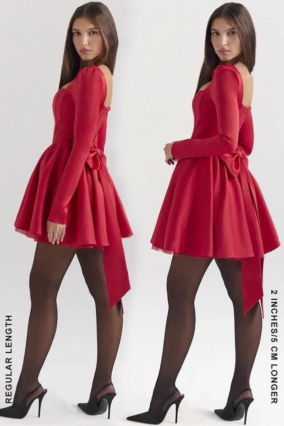 Nina Holly Red Removable Bow Tulle Mini Dress Nina Holly Red Removable Bow Tulle Mini Dress