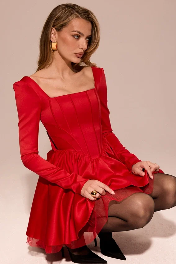 Nina Holly Red Removable Bow Tulle Mini Dress Nina Holly Red Removable Bow Tulle Mini Dress