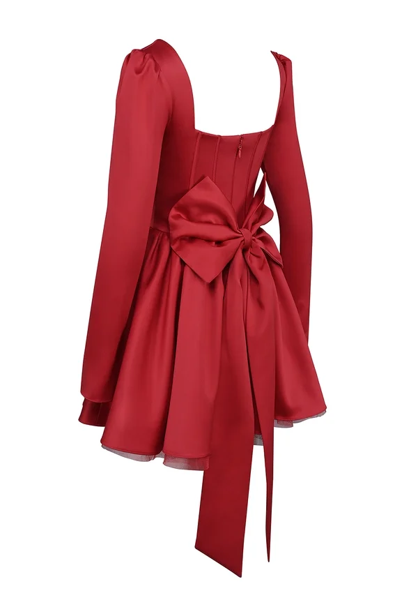Nina Holly Red Removable Bow Tulle Mini Dress Nina Holly Red Removable Bow Tulle Mini Dress