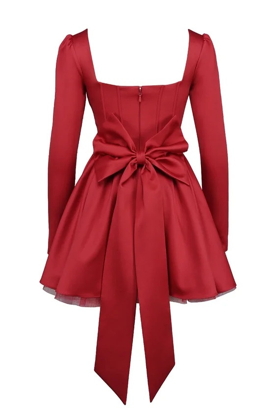 Nina Holly Red Removable Bow Tulle Mini Dress Nina Holly Red Removable Bow Tulle Mini Dress