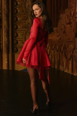 Nina Holly Red Removable Bow Tulle Mini Dress