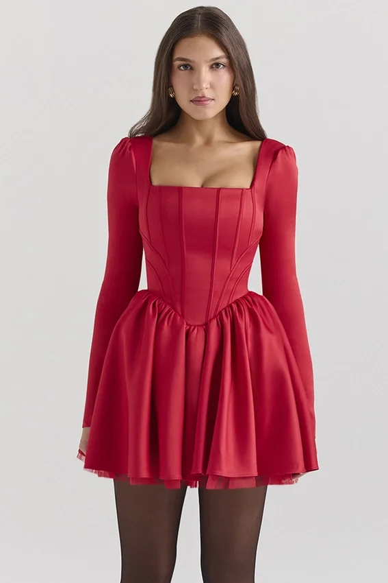 Nina Holly Red Removable Bow Tulle Mini Dress Nina Holly Red Removable Bow Tulle Mini Dress