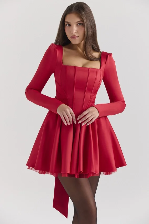 Nina Holly Red Removable Bow Tulle Mini Dress Nina Holly Red Removable Bow Tulle Mini Dress