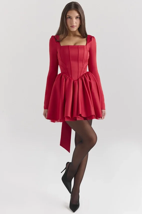 Nina Holly Red Removable Bow Tulle Mini Dress Nina Holly Red Removable Bow Tulle Mini Dress