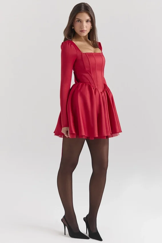 Nina Holly Red Removable Bow Tulle Mini Dress Nina Holly Red Removable Bow Tulle Mini Dress