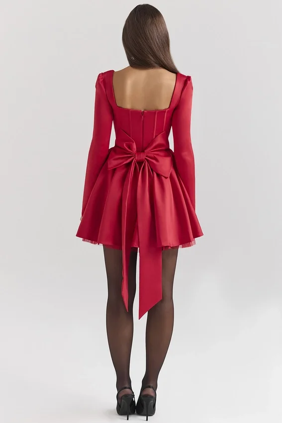 Nina Holly Red Removable Bow Tulle Mini Dress Nina Holly Red Removable Bow Tulle Mini Dress