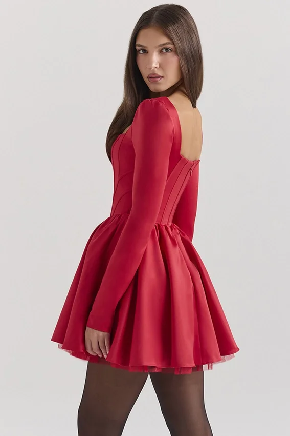Nina Holly Red Removable Bow Tulle Mini Dress Nina Holly Red Removable Bow Tulle Mini Dress