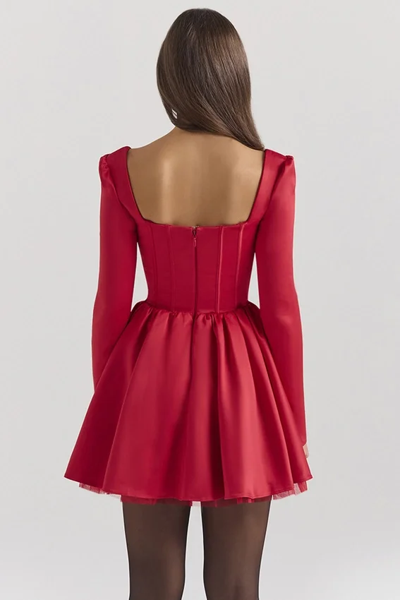 Nina Holly Red Removable Bow Tulle Mini Dress Nina Holly Red Removable Bow Tulle Mini Dress