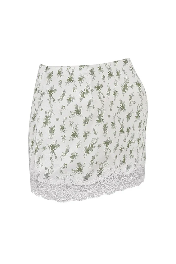 Noemie Garden Print Lace Trim Mini Skirt Noemie Garden Print Lace Trim Mini Skirt