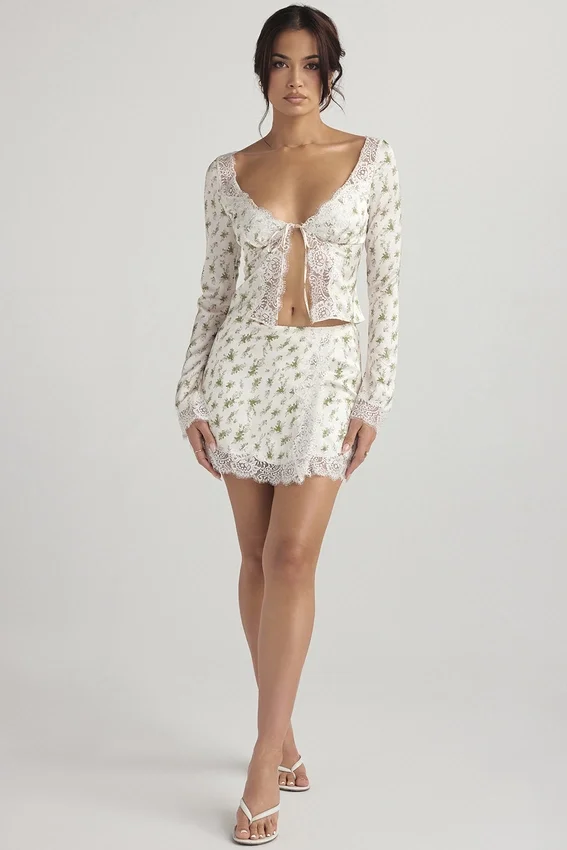 Noemie Garden Print Lace Trim Mini Skirt Noemie Garden Print Lace Trim Mini Skirt