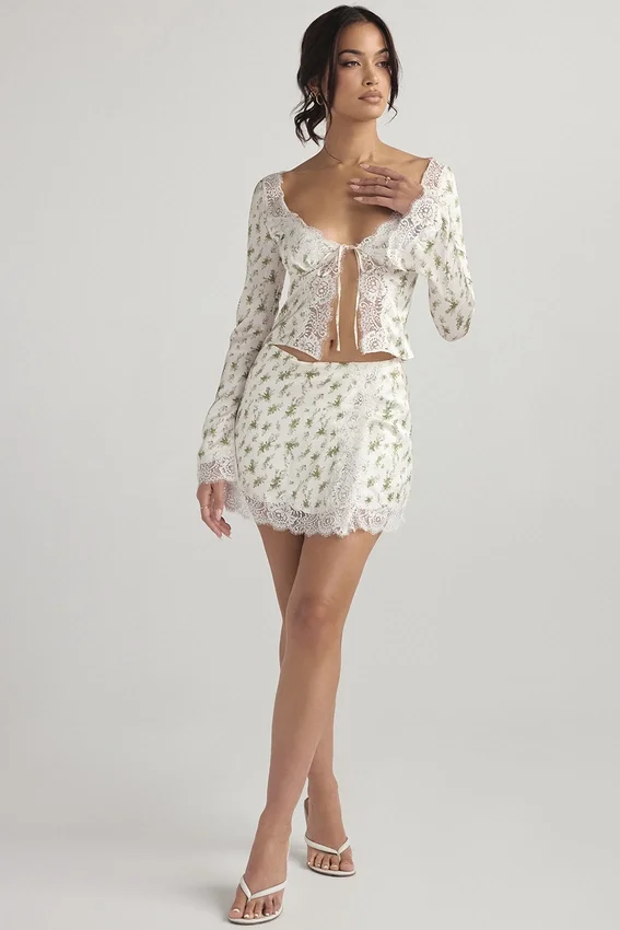 Noemie Garden Print Lace Trim Mini Skirt Noemie Garden Print Lace Trim Mini Skirt