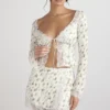 Clarissa Garden Print Lace Trim Top