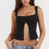 Noura Black Lace Trim Top